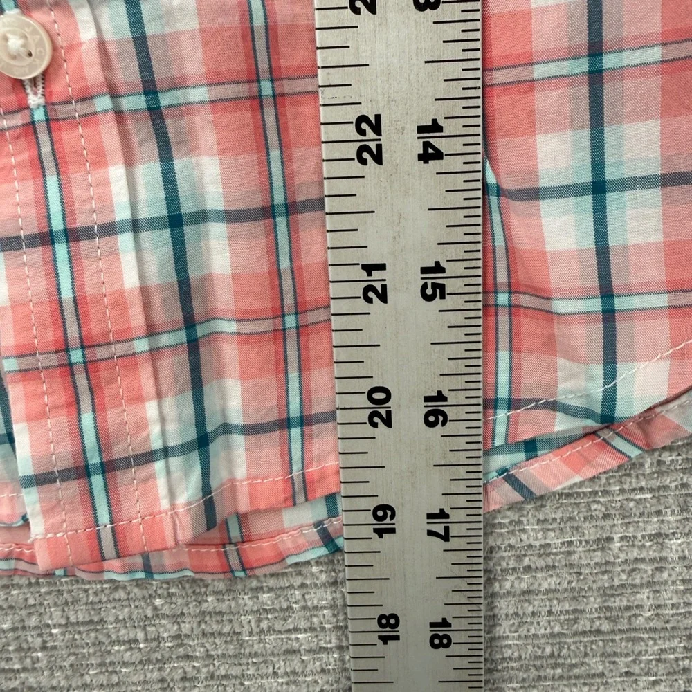 Janie and Jack Plaid Button‎ Down Shirt Coral Teal White Kids Boys Size 3